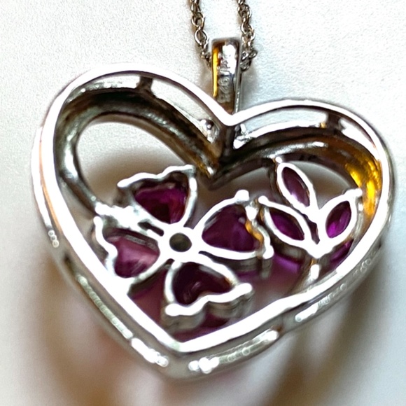 Sterling Silver Heart Shaped Floral Necklace - Picture 5 of 6